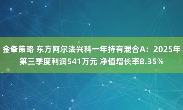 金夆策略 东方阿尔法兴科一年持有混合A：2025年第三季度利润541万元 净值增长率8.35%