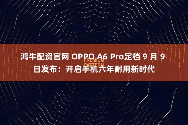 鸿牛配资官网 OPPO A6 Pro定档 9 月 9 日发布：开启手机六年耐用新时代